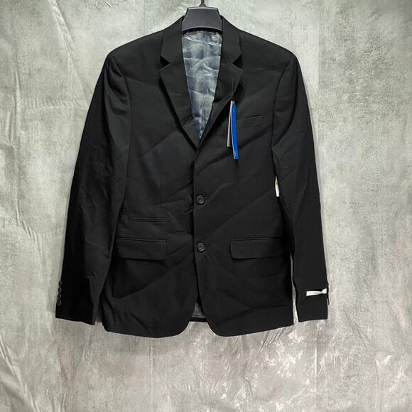 PERRY ELLIS PORTFOLIO Black Textured Stretch Slim-Fit Two-Button Regular Suit